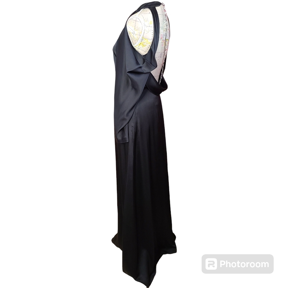 Jonathan Simkhai Caitlyn Size 2 Black Fluid Backless Silver Chainlink Maxi Gown - Picture 6 of 16